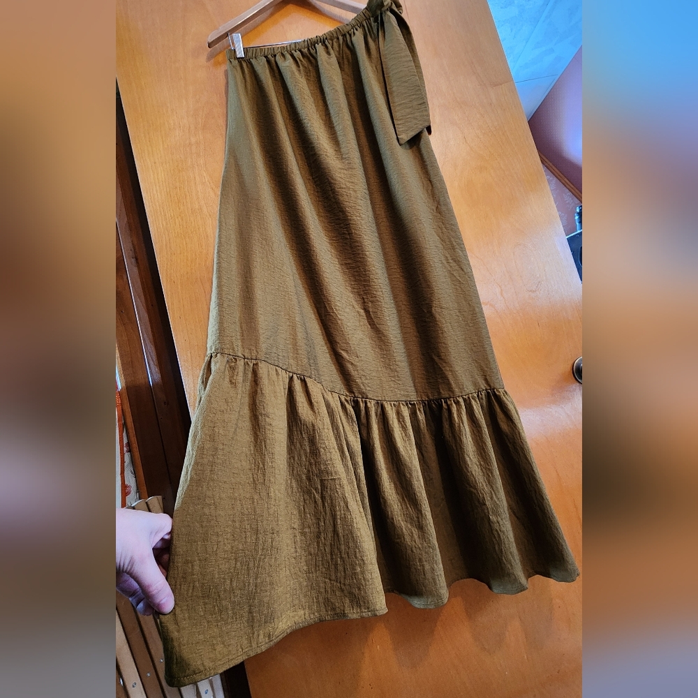 NWT Olive Green One Shoulder Tie Strap Dress - Picture 3 of 8